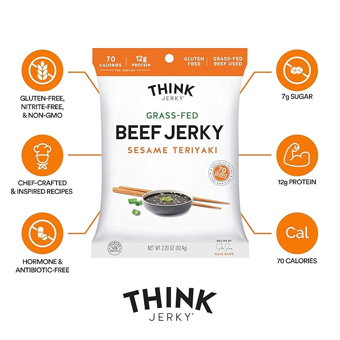 Think Jerky Bundle - Classic Beef (1.0 oz 12 Pack) &amp Sesame Teriyaki (1.0 oz 12 Pack) Jerky Bags