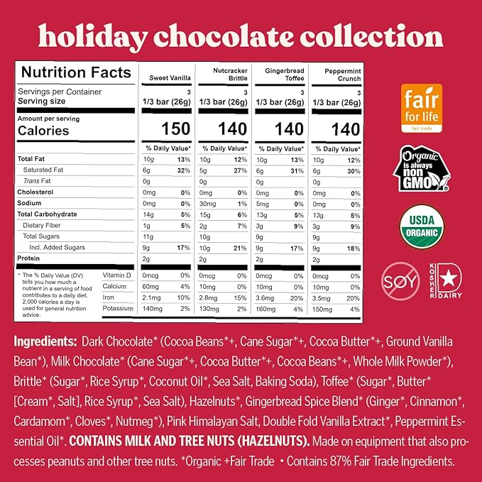 Theo Chocolate Holiday 4-Pack Organic Chocolate Bar Variety Gift Pack