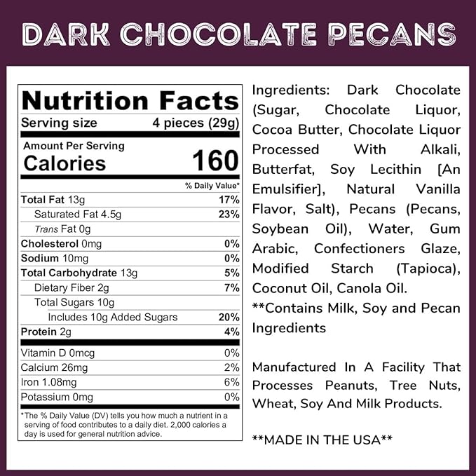 Dark Chocolate Covered Pecans - 3 Lb Tub