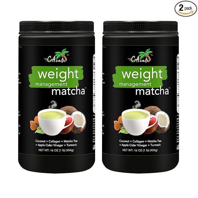 CAcafe Apple Cider Vinegar Turmeric Matcha Tea | 9g Protein | Ultimate Superfoods Blend of ACV Turmeric Collagen Coconut and Japanese Matcha Tea | Hot or Cold Instant Mix | Non-GMO (2-Pack)