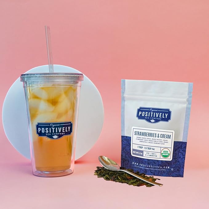 Organic Positively Tea Company Strawberries and Cream Green Tea Loose Leaf 16 Ounce