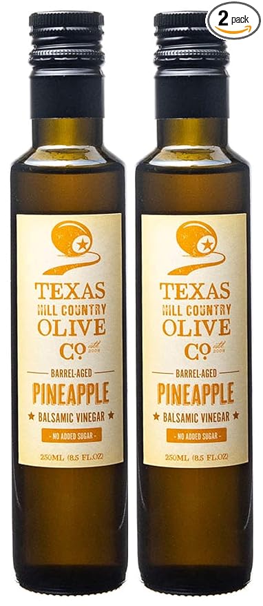 Pineapple Balsamic Vinegar - Gourmet Barrel Aged Infused Balsamic Vinegar - Great for Dressing Dipping Glazing - No Artificial Flavors or Added Sugar - Made in Texas (8.5 oz 2 Pack)