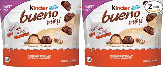 Kinder Bueno Mini Milk Chocolate Bars with Hazelnut FillingChocolate Candy Bars for Game DayFootball Party SuppliesSnacks for Adults5.7 oz.(Pack of 2)