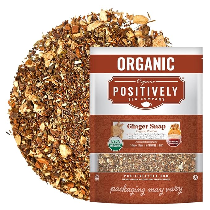 Organic Positively Tea Company Ginger Snap Rooibos Tea Loose Leaf 16 Ounce