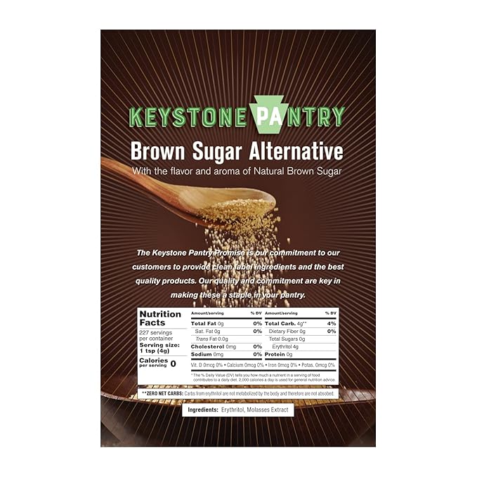 Keystone Pantry Sugar-Free Brown Sugar Substitute – 2 LB Bag – Naturally Sweetened with Erythritol – Zero Net Carbs – Zero Calories – Gluten Free – Vegan Keto &amp Diabetic Friendly – Certified Kos