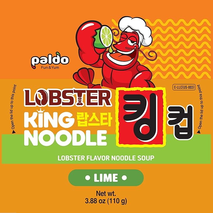 Paldo Fun &amp Yum Lime Lobster Instant Big Cup Noodles with Soup Lime Lobster Seafood Flavor Based Broth Best Oriental Style Original Korean King Cup Ramyun 3.88oz (Pack of 8)