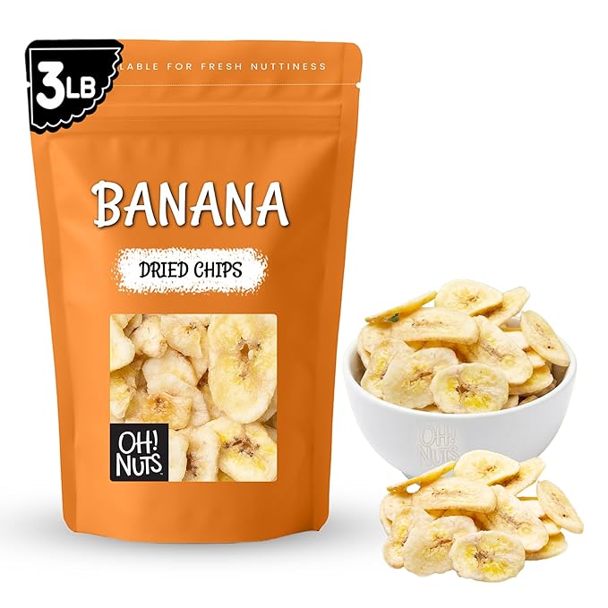 Oh! Nuts Dried Banana Chips - 3 lb - Dried Fruit Slices - Light Sugar Added - Dehydrated Fruit Bites - Packed in New York Zip-Seal Bag for Exceptional Freshness