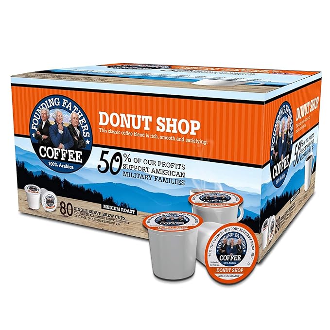 Founding Fathers Coffee Single Serve Pods for Keurig 2.0 K-Cup Brewers Donut Shop 80 Count