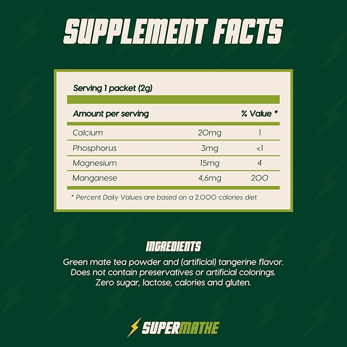 SuperMathe Yerba Mate Powder Mix – Zero Calorie Natural Energy Drink – 2-Pack Original Green Mate + 2-Pack Tangerine Flavor (28 Single-Serve Sticks)