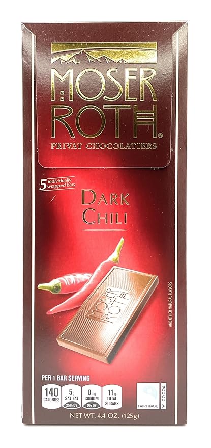 Premium Dark Chili Moser Roth Privat German Chocolate 4.4oz (125g) – Pack of 4