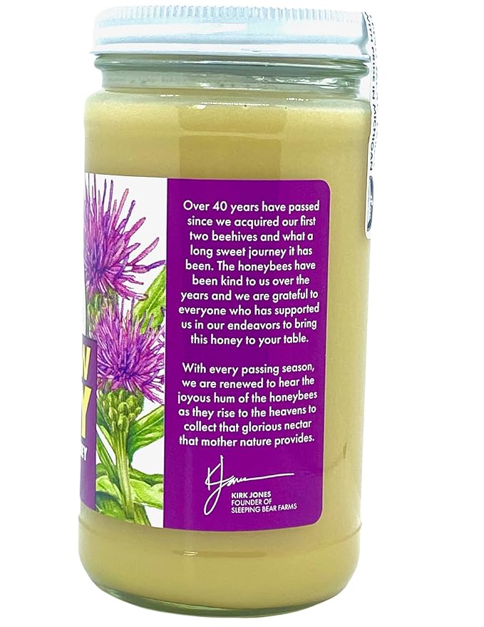 One Pound (16oz) Glass Jar Real Raw Star Thistle Honey From Michigan Beekeepers