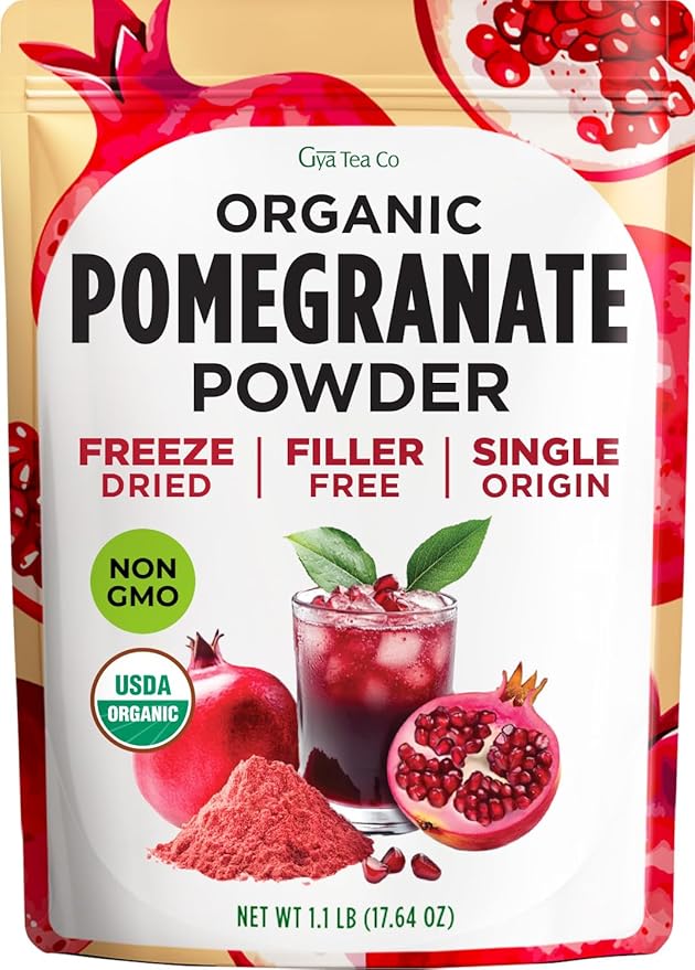 Gya Tea Co Organic Pomegranate Powder 1.1lb (17.64 Oz) - Antioxidant Rich Superfood for Drinks Baking - Immunity &amp Energy Boost - Fresh Natural Whole Fruit - Non-GMO Gluten-Free Sugar-Free