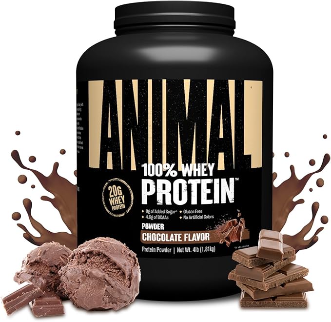Animal 100% Whey Protein Powder – Whey Blend for Pre Workout or Post Workout Recovery or an Anytime Low Sugar Protein Boost Meal Replacement with BCAA Branched Chain Amino Acids – Chocolate 4 lb