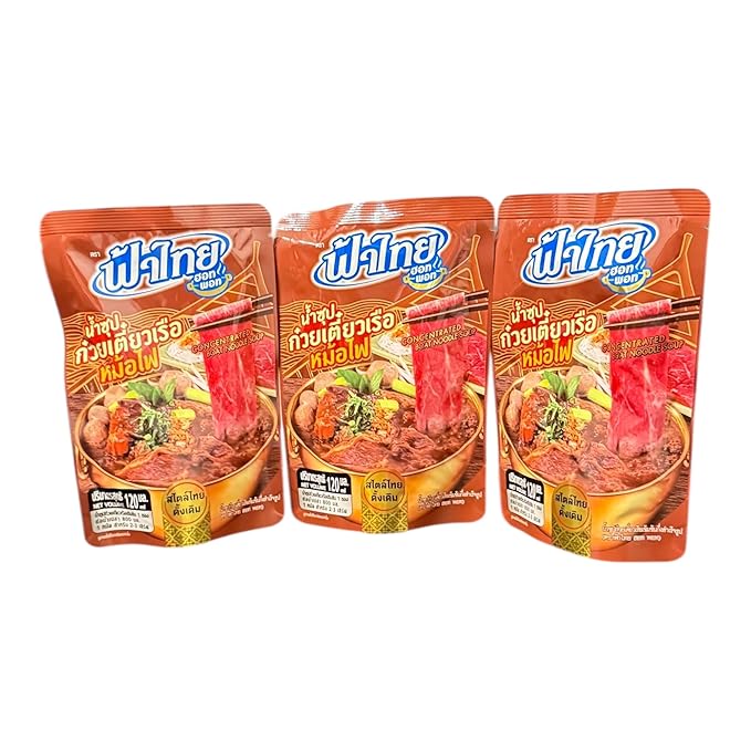 AquaNation Listing For Fa Thai Concentrated Boat Noodle Soup Base – Authentic Thai Hot Pot &amp Noodle Broth – Rich Savory Seasoning Concentrate 120 ml – Product of Thailand (Pack of 3 Instant Conce