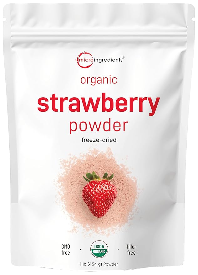 Organic Strawberry Powder 1 Lb | 100% Natural Fruit Powder | Freeze-Dried Strawberries Source | No Sugar &amp Additives | Great Flavor for Drinks Smoothie &amp Beverages | Non-GMO &amp Vegan Fri
