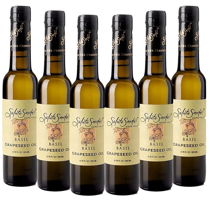 Salute Santé! Basil Infused Grapeseed Oil — vegetable oil cooking oil grapeseed oil — Light Basil Aroma Finishing &amp Marinades Sautéing and Roasting Gourmet kitchen essential for everyday cooki