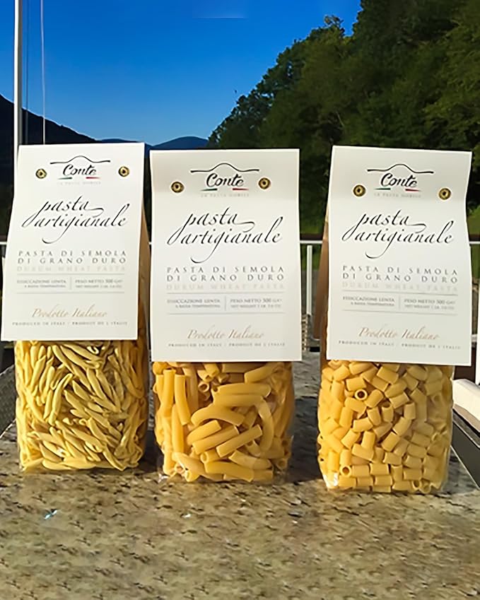 Conte Fusilletti Tubeti Ziti Corte Bundle Pasta - Imported from Italy 500g (1 lb) - Artisanal High Protein &amp Low Ash Pasta with Golden Yellow Grain Color - Durum Wheat Blends from Italian Mill