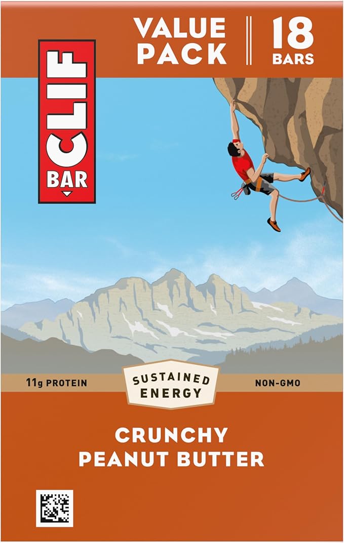 CLIF BAR - Crunchy Peanut Butter - Made with Organic Oats - 11g Protein - Non-GMO - Plant Based - Energy Bars - 2.4 oz. (18 Pack)