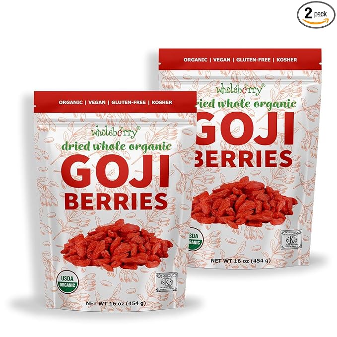 Wholeberry organic wolfberry gouqi Goji berries 32oz| Raw Vegan Gluten Free Super food High in Plant Based Protein Dietary Fiber Vitamin A &amp Iron | Large…