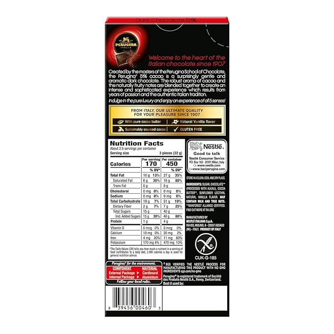 Perugina Dark Chocolate 51% Bar 3 oz 12 Count(Pack of 1)