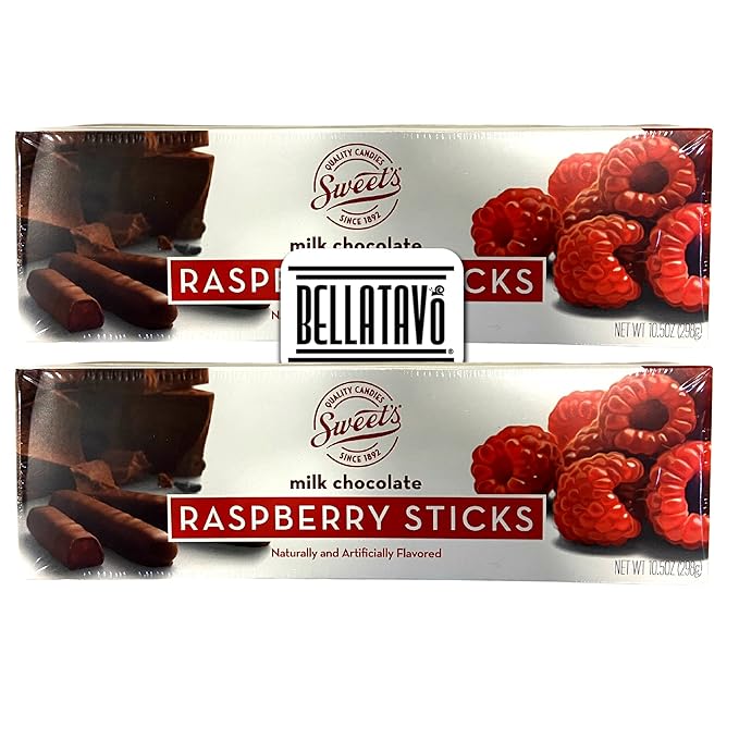 Raspberry Chocolate Sticks. Includes Two Boxes of Sweets Milk Sticks and a BELLATAVO Fridge Magnet! Approximately 70 Jelly Centers Covered in Chocolate! 2 Count