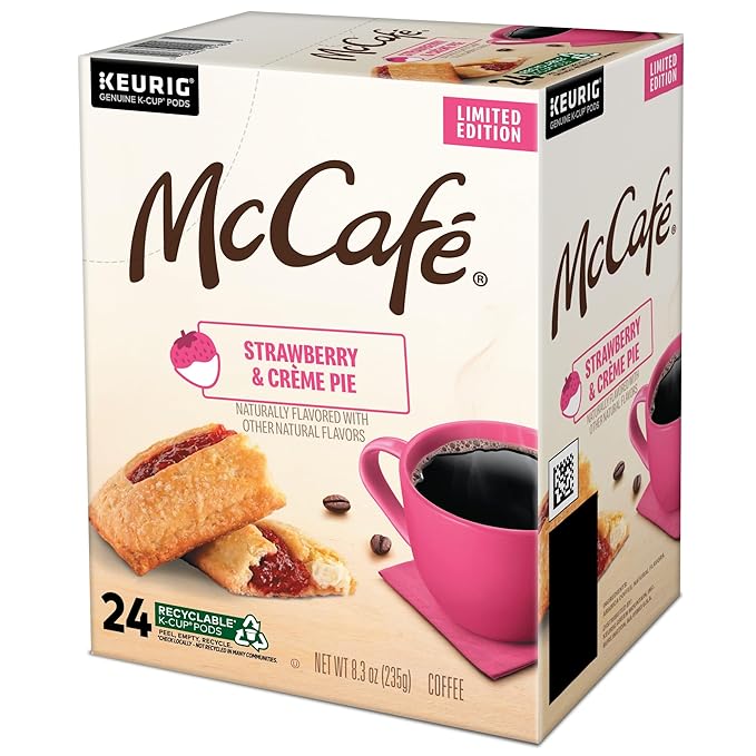 McCafé Strawberry &amp Crème Pie Light Roast Flavored Coffee Single Serve Keurig® K-Cup Pods Limited Edition 96 Count