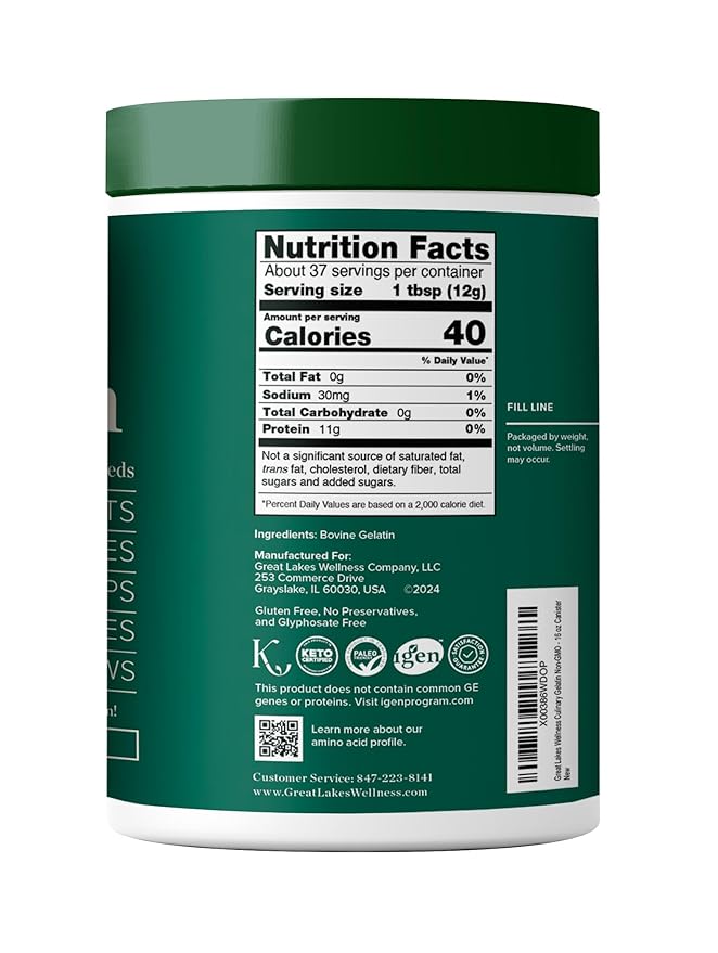Great Lakes Wellness Collagen Peptides Powder for Skin Hair Nails Joints &amp Digestion - Unflavored - Quick Dissolve Hydrolyzed Non-GMO Keto Kosher - 16 oz - 2 Pack - Packaging May Vary