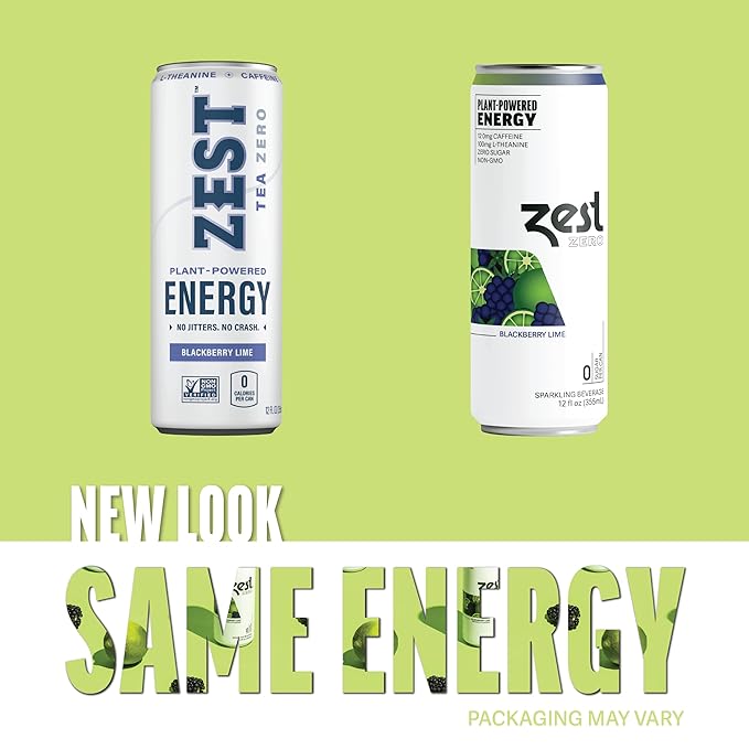 Zest Clean Energy Drink – Blackberry Lime – Zero Sugar 0 Calories – 120mg Caffeine + 100mg L-Theanine for Focus Energy &amp Concentration – Healthy Zero Sugar Energy Drink – 12oz Can 12 Pack