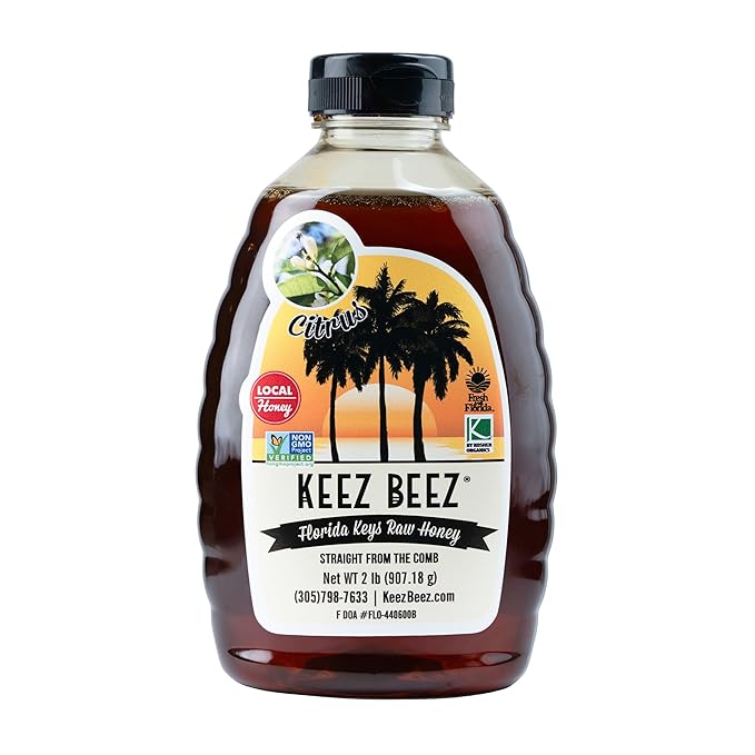KEEZ BEEZ 100% Natural Raw Gold Honey – Citrus 32 fl oz (2 lb) in Squeeze Bottle – Organic Non-GMO Kosher Certified Bulk Family Size Light and Sweet Ideal for Recipes and Drizzling