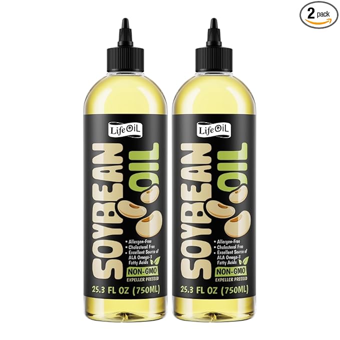 LifeOiL Soybean Oil Expeller-Pressed Non-GMO High-Heat Cooking Oil 25.3 fl oz (750 mL) 2-Pack Squeeze Bottles