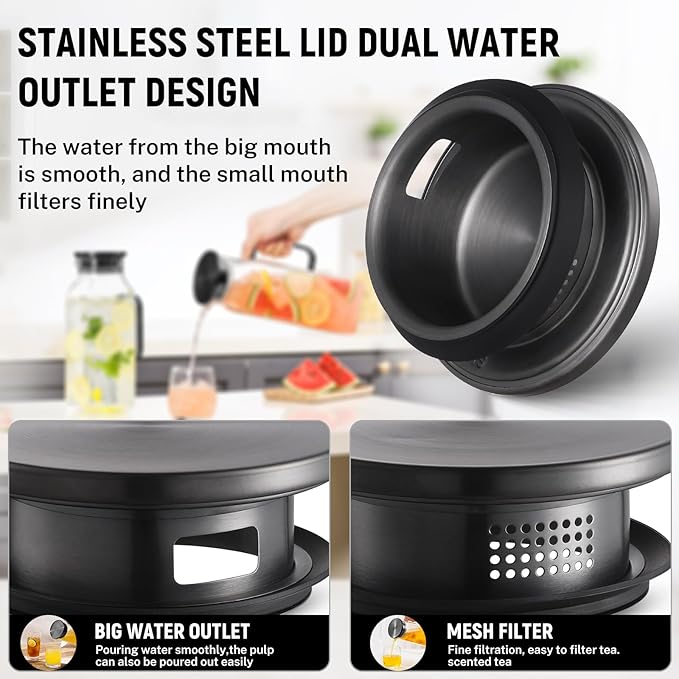2 Pack 2 Liters/68 oz Square Glass Pitcher with Lid and Handle for Fridge Iced Tea and Coffee Carafe Beverage Serveware Heat Resistant Borosilicate Water Black Jug for Hot/Cold Drinks and Milk