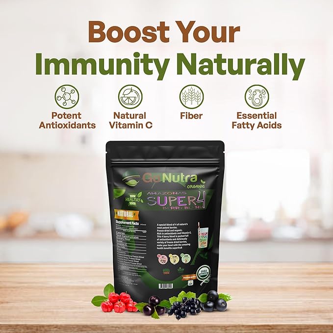 Go Nutra Organic Freeze Dried Acai Berry Blend for Bowls | Superfood Smoothie Mix with 4 Immune Boosting Berries | Acai Maqui Elderberry Acerola | Antioxidant Freeze Dried Berries 15 Servings 8oz