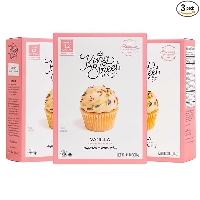 King Street Baking Co Vanilla Cupcake &amp Cake Mix - 5 Ingredient Box Mix With Vanilla Bean - 3 Pack