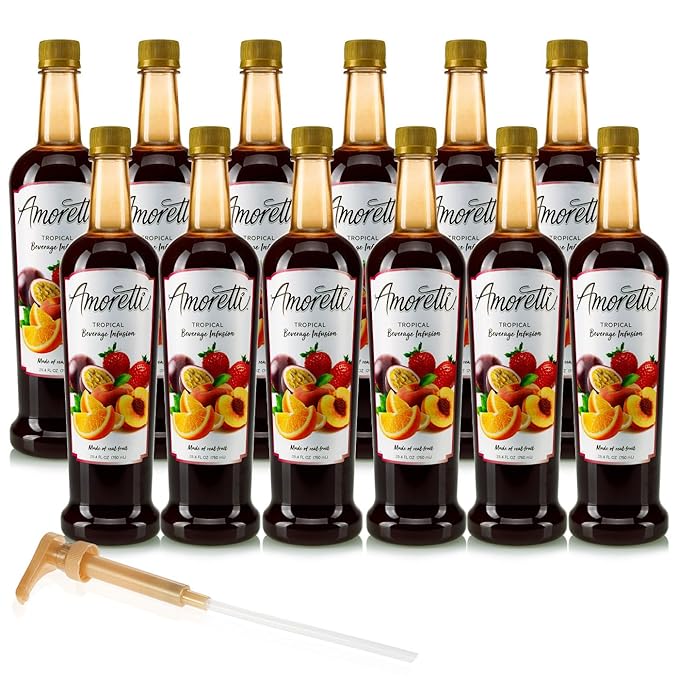 Amoretti - Tropical Beverage Infusion - Drink Mix &amp Water Enhancer with Pump for Flavoring Cocktails Waters Teas and other Beverages Preservative Free