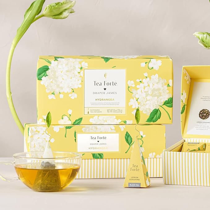 Tea Forte Premium Presentation Box Gift Set Sampler 20 Count Assorted Blends Individually Wrapped Handcrafted Pyramid Infuser Bags Hydrangea
