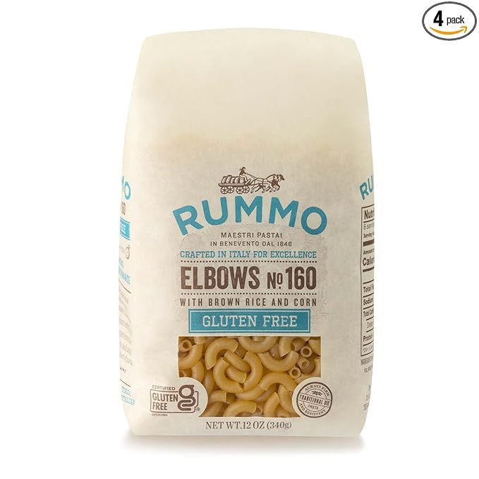 Rummo Gluten Free Elbows Pasta N.160 - Elbow Macaroni Noodles Made with Brown Rice &amp Corn Whole Wheat Pasta GF Pasta Noodles - 12 Ounce (Pack of 4)