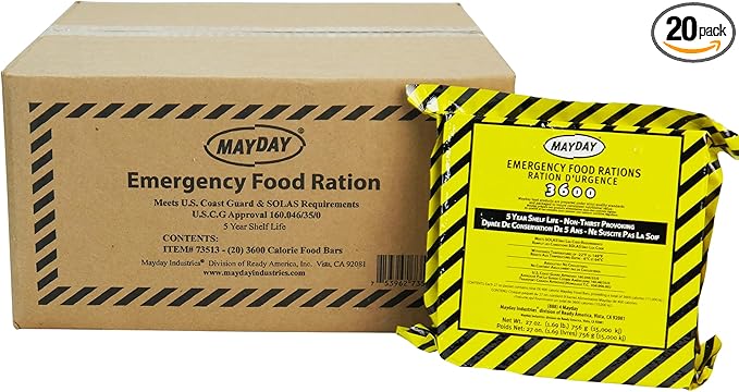 Mayday Emergency Food Bars 3600 Calorie Meal Replacement Bars 5 Year Shelf Life Nutrient Dense Food Rations for Disaster Preparedness Earthquake Fire Flood Leak-Proof Pouches Highly Storable and
