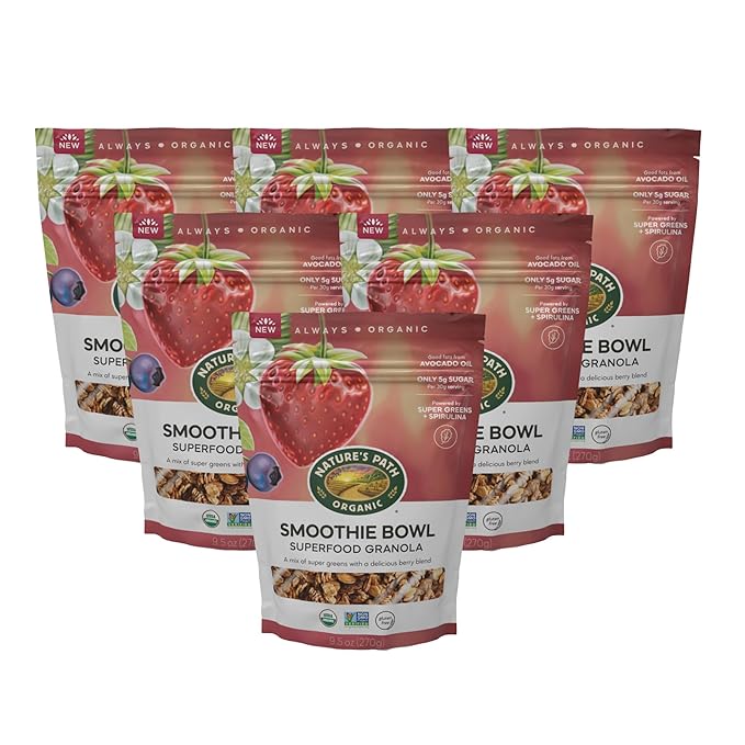 Nature's Path Organic Superfood Smoothie Bowl Granola 9.5 oz (Pack of 6) with Berries &amp Super Greens Gluten Free Non-GMO