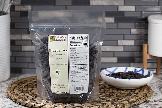 Bella Viva Orchards Natural Dried Blueberries Sweet no Sugar Added 1 lb of Dried Fruit