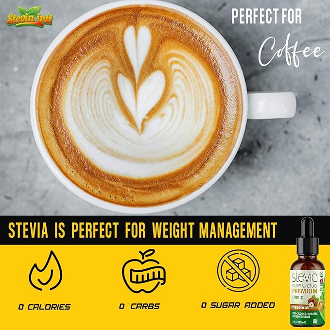 Hazelnut Premium Quality Stevia Drops. Organic Liquid Stevia Sugar Substitute Naturally Sweet Non-Bitter 0 Calorie 0 Carb NON-GMO Diabetic &amp Keto Friendly (1oz) Glass Bottles (Pack of 3)