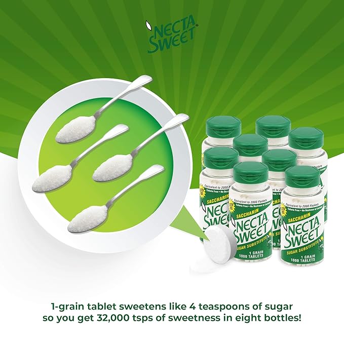Necta Sweet 1-Grain Saccharin Tablets - Zero-Calorie Sugar Substitutes (8-Pack 1000-Tablet Bottle)