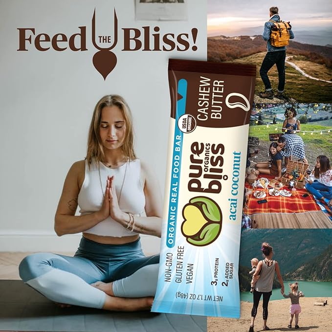 Organic Real Food Bar (Acai Coconut) Non-GMO Gluten Free Vegan Nutrition Bars Energy Bars Super Food Simple Ingredients Best Tasting Healthy Snack Breakfast Bars Dairy Free Soy Free Pure Bl