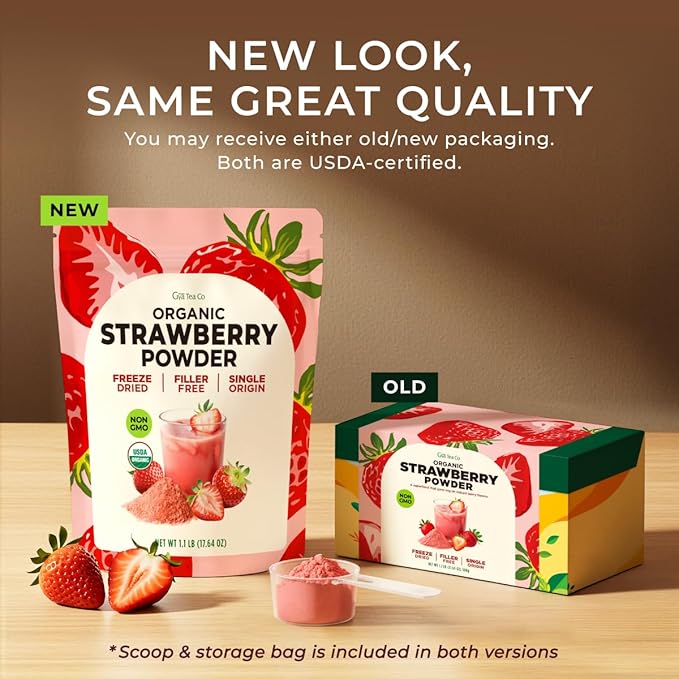 Organic Freeze Dried Strawberry Powder [1.1 Lb Bulk Size] - Great for Baking Milk Drinks Smoothies &amp Cakes - No Sugar Added Non GMO Gluten Free &amp Vegan Friendly