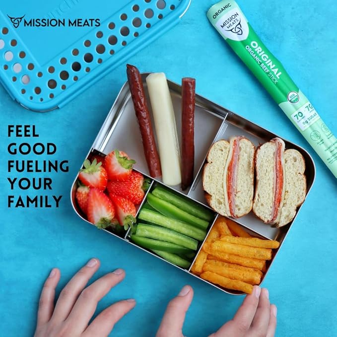 Mission Meats 100% Certified Organic Beef Sticks – Pasture-Raised Zero Sugar Non-GMO Healthy Individually Wrapped Meat Sticks Snack 0.75oz (24ct)
