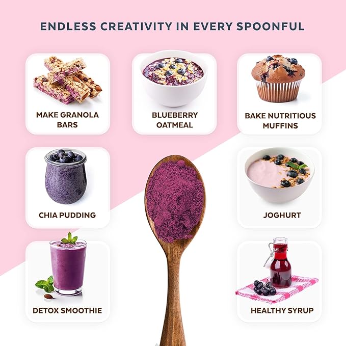 Wild Blueberry Powder Organic USDA Certified for Smoothies Baking and Flavoring Rich in Antioxidants and Vitamin C Organic Blueberries are Handpicked from Nordic Forests and Freeze Dried 6oz