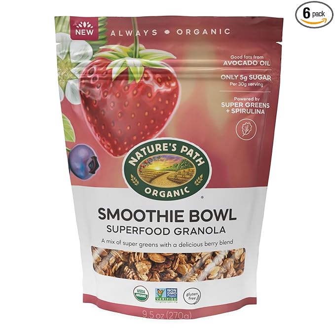 Nature's Path Organic Superfood Smoothie Bowl Granola 9.5 oz (Pack of 6) with Berries &amp Super Greens Gluten Free Non-GMO