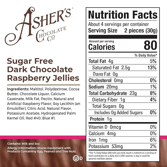 Asher's Chocolates Sugar Free Dark Chocolate Raspberry Jellies Diabetic Friendly Chocolate Small Batches of Kosher Chocolate Family Owned Since 1892 (5 Bags Dark Chocolate Raspberry)