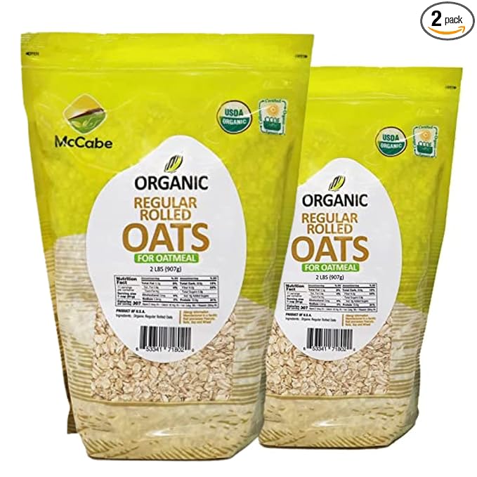 McCabe Organic Regular Rolled Oats - Rolled Oats Organic | Rich with Fiber &amp Minerals | USDA and CCOF Certified | Product of USA | 2Lbs Pack of 2