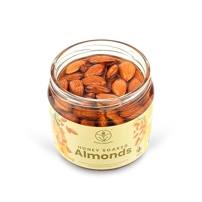 Shiva Organic Almond Nuts in Honey - 400g - Crunchy Protein-Rich High in Magnesium Phosphorus and Dietary Fiber - Natural Energy Booster
