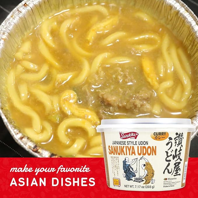 Shirakiku Japanese Style Sanukiya Udon Noodle - Microwavable Sanukiya Noodle Cup | Wheat Flour Original Curry Flavor - Perfect for Asian Cuisine 7.17 Oz - (Pack of 6)